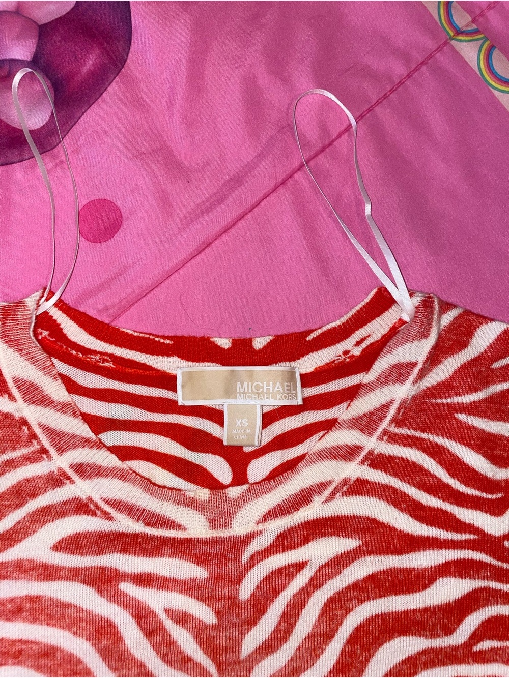Michael Kors / Women’s Red & White /Zebra Print Sweater Top